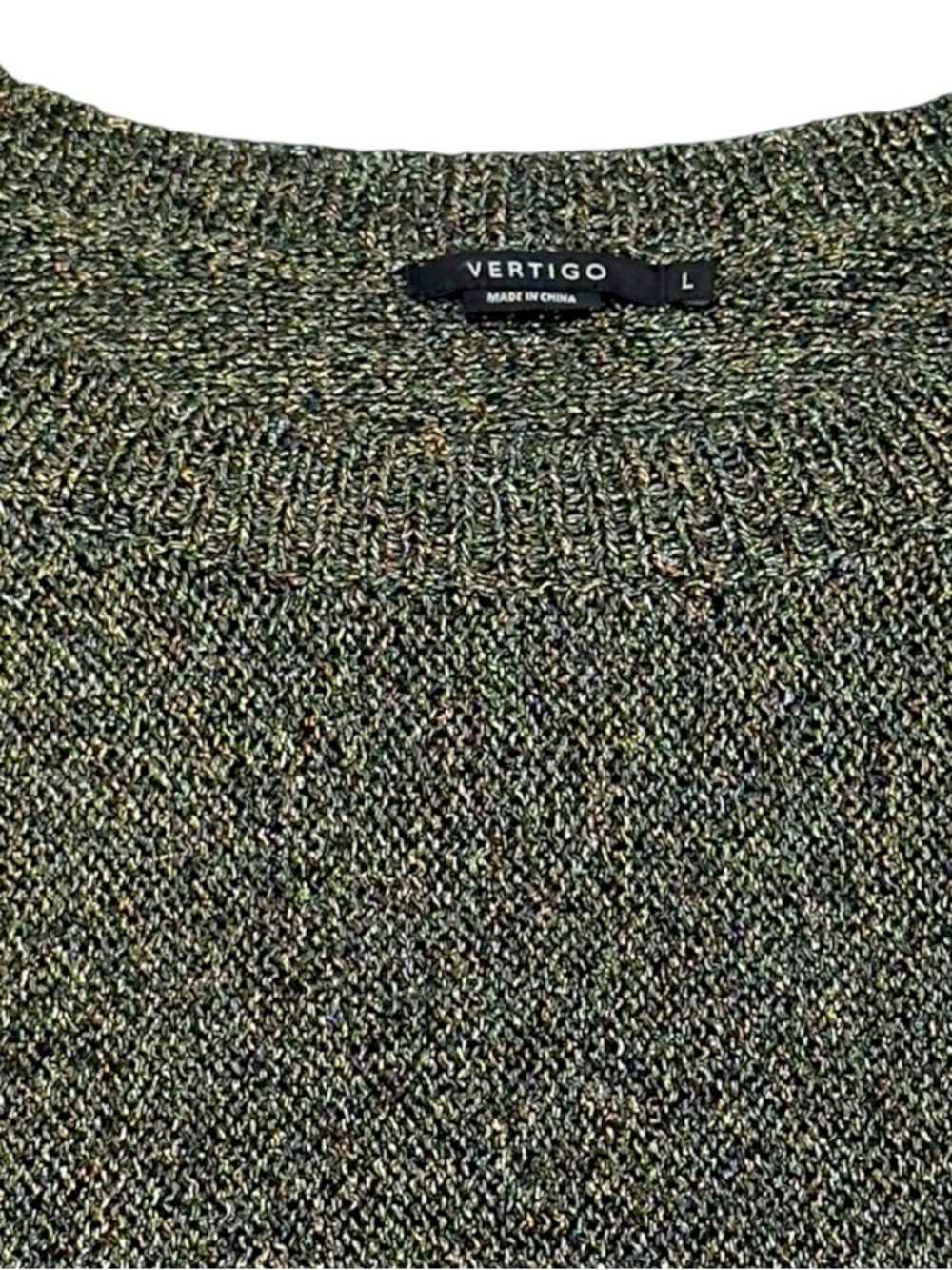 Vertigo Metallic Sweater Womens L Black Gold Shimmer Knit Pullover Top